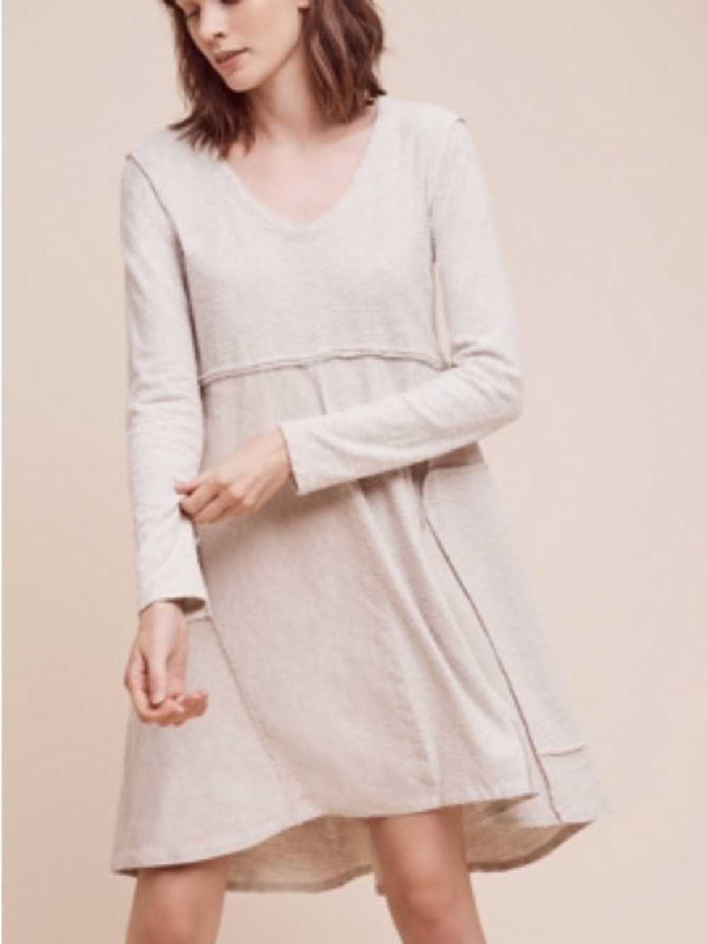 Maeve Neutral Patchwork Long-Sleeve Dress